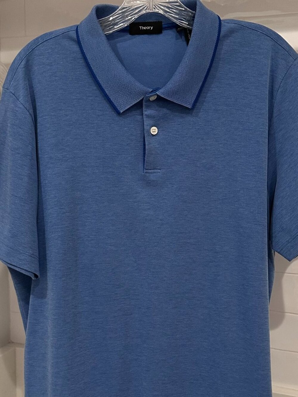 Theory Men's Standard Piqué Polo in Heather Blue; XL